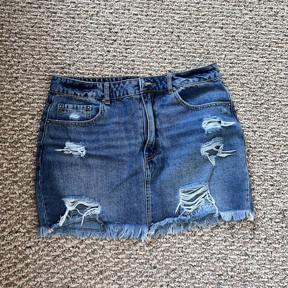 Forever 21 Distressed Jean Mini Skirt